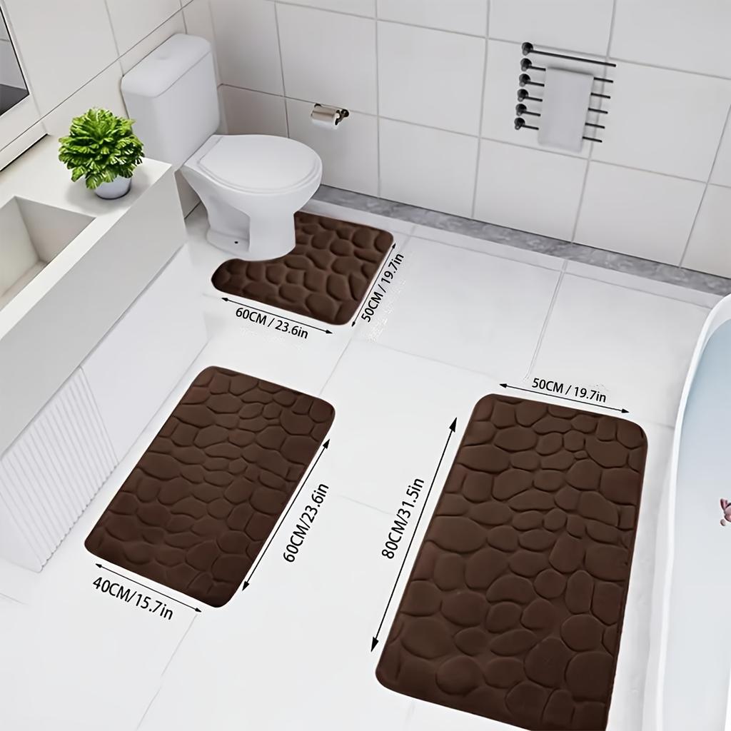 Einfarbiges Flanell-Badezimmer-Dreiteiliges Set Toiletten-Rutschmatte Schmutzabweisende Toilettenmatte Badewannen-Lange Saugfähige Fußmatte