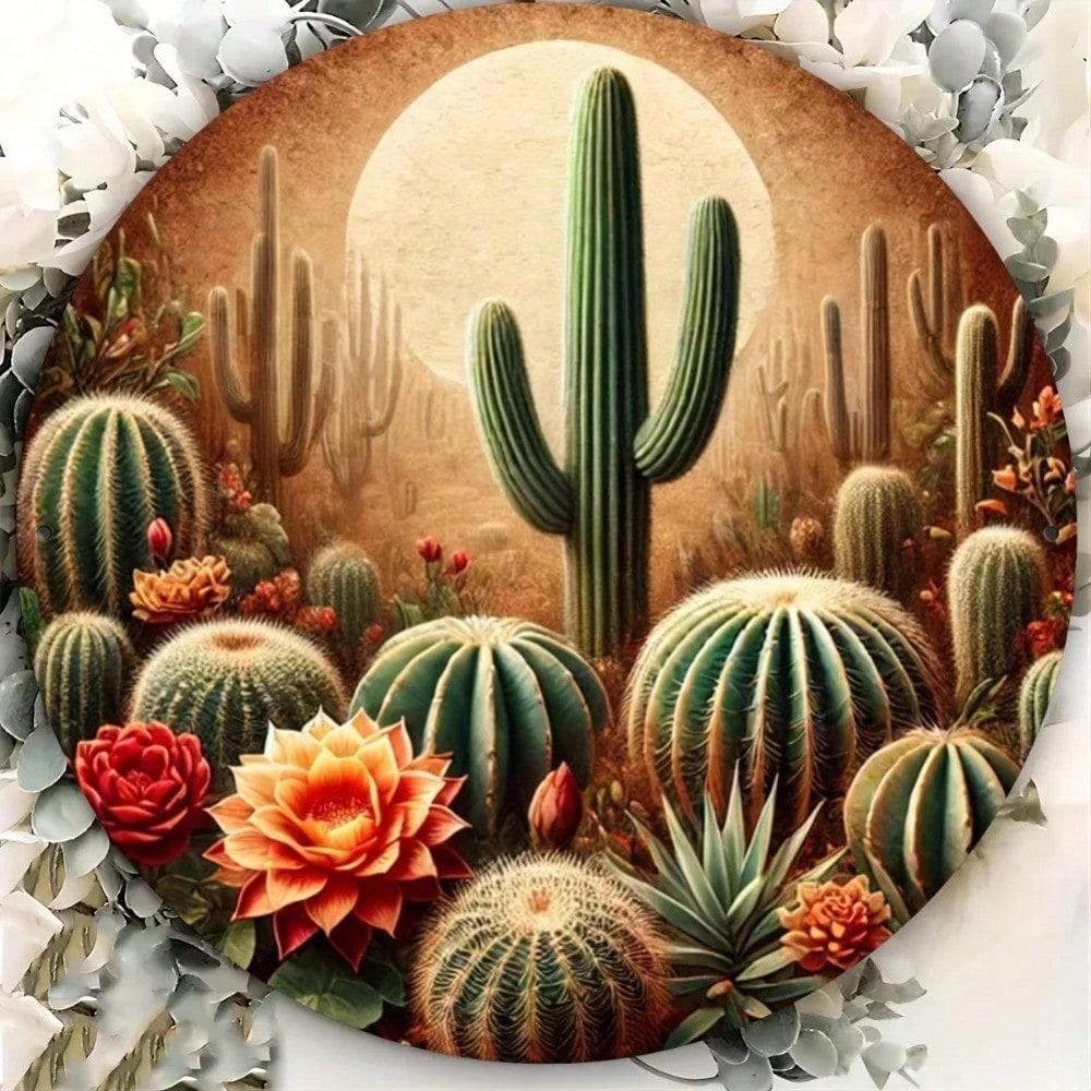 Durable Metal Cactus Sign Spring Flower Entryway Wall Decor Home Kitchen Thanksgiving Halloween
