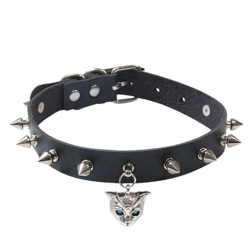 Goth Punk Nieten Nieten Choker Halsband Für Frauen Steampunk Katzenkopf Halskette Emo Halsband Cosplay Chocker Gothic Accessoires