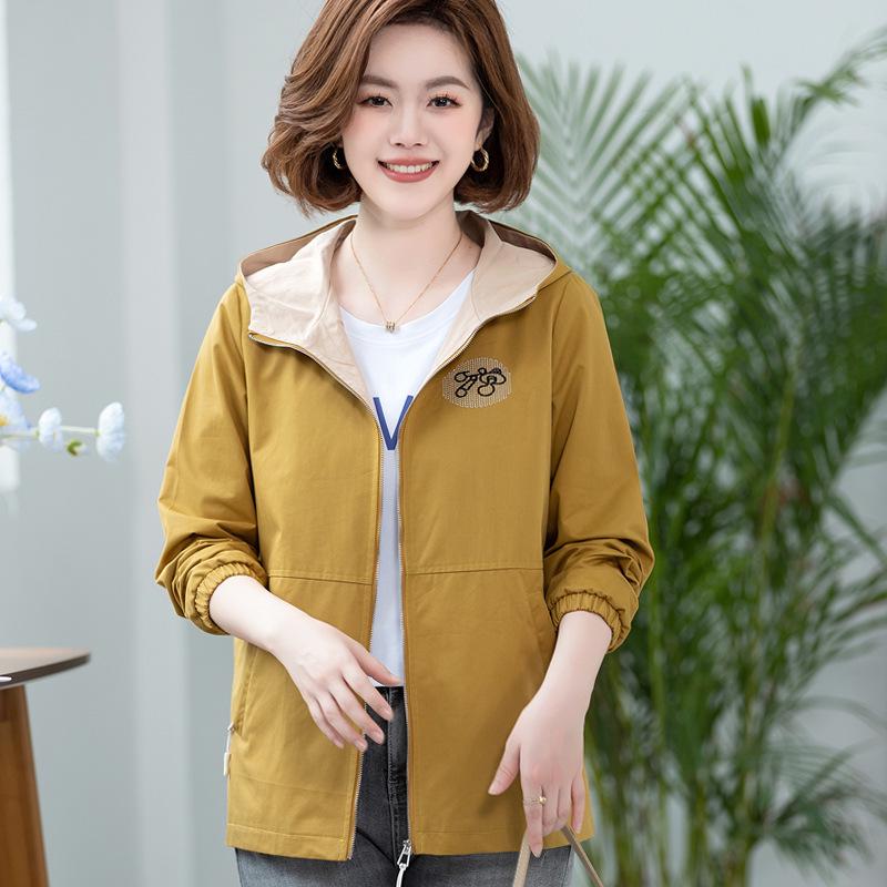 Women's Plus Size Hooded Casual Jacket - Spring/Autumn Korean-Style Age-Reducing