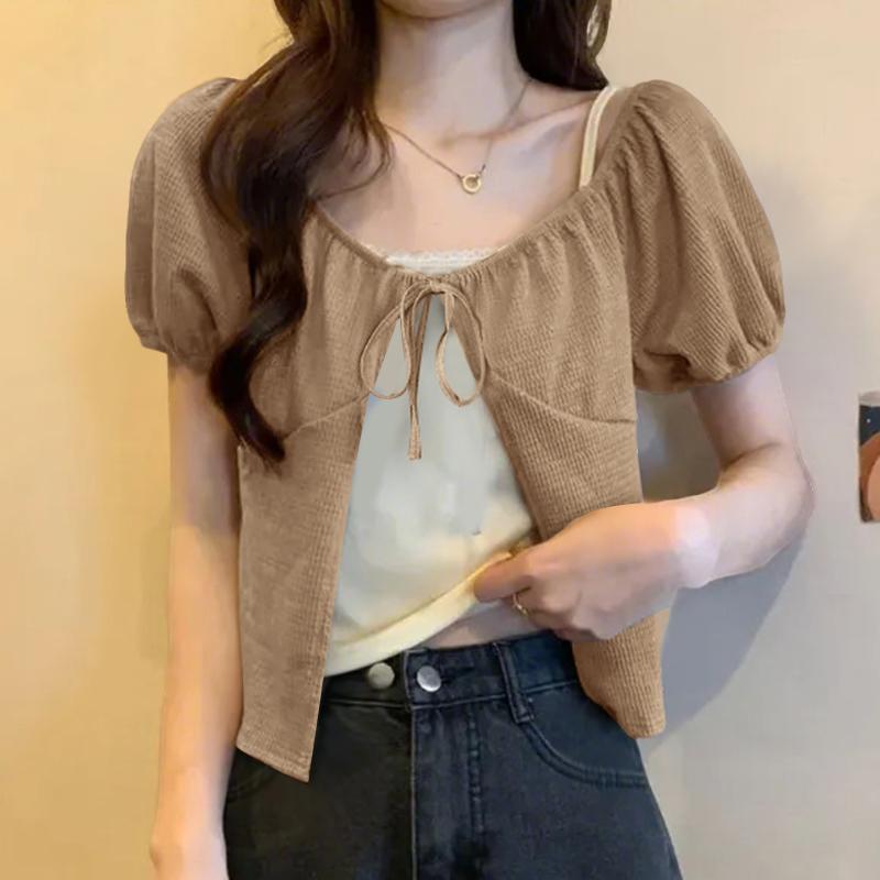 

ZANZEA Женская повседневная летняя блузка-кардиган с круглым вырезом и шнуровкой 5XL