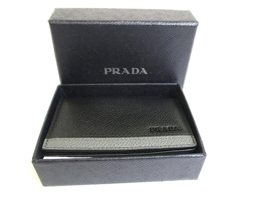 Authentic PRADA Black Grain Leather Card Case Card Holder #b085  Seller refurbished