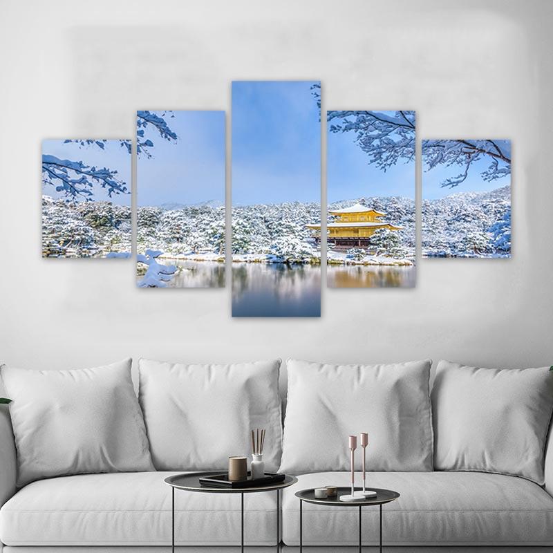 5-teilige Winterlandschaft Poster Park Schnee Szenerie Cuadro Leinwanddrucke Wandkunst für Wohnzimmer Dekorative Gemälde Ohne Rahmen