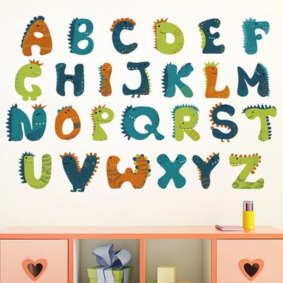 דינוזאור מצויר אותיות באנגלית מדבקות קיר לקישוט חדר ילדים מדבקות מרכז חינוך לגיל הרך