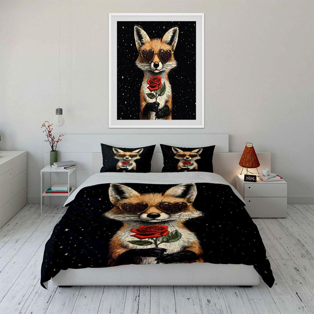 Fox Rose Starry Night Decor Soft Comfortable Duvet Cover Bedding Set Included 1*Duvet Cover & 2*Pillowcases, Gift