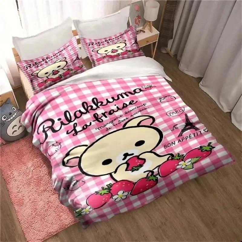 Cute Rilakkuma Bear Kawaii Bedding Set 3D Printed Suitable For Bedroom Duvet Cover Set With Pillowcases Kids Home Textile