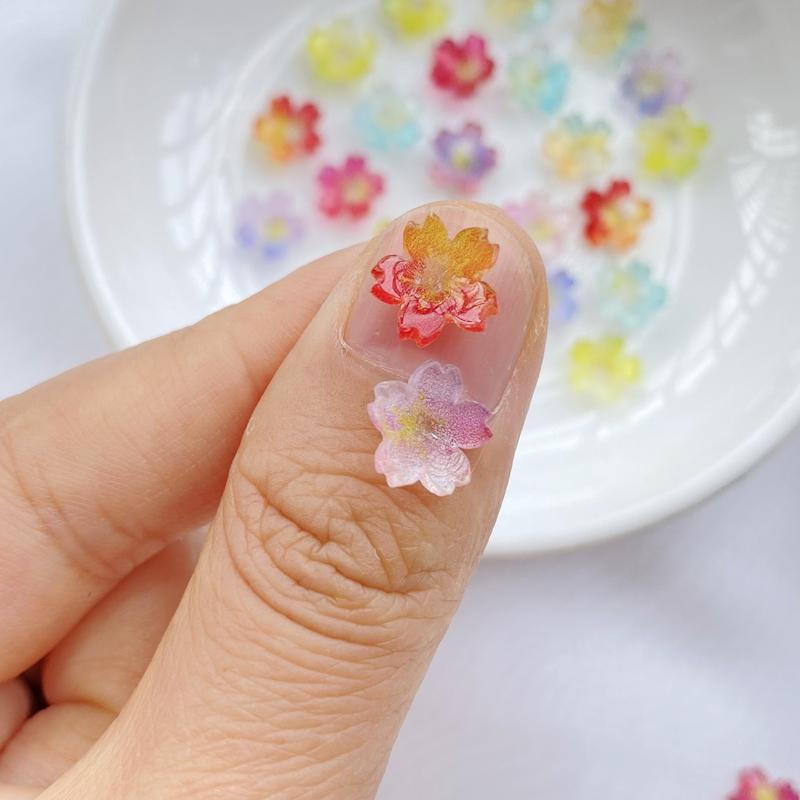 20Pcs New Cute Resin Mini Transparent Colored Flowers Series Flat Back Parts Embellishments For Hair Bows Accessories