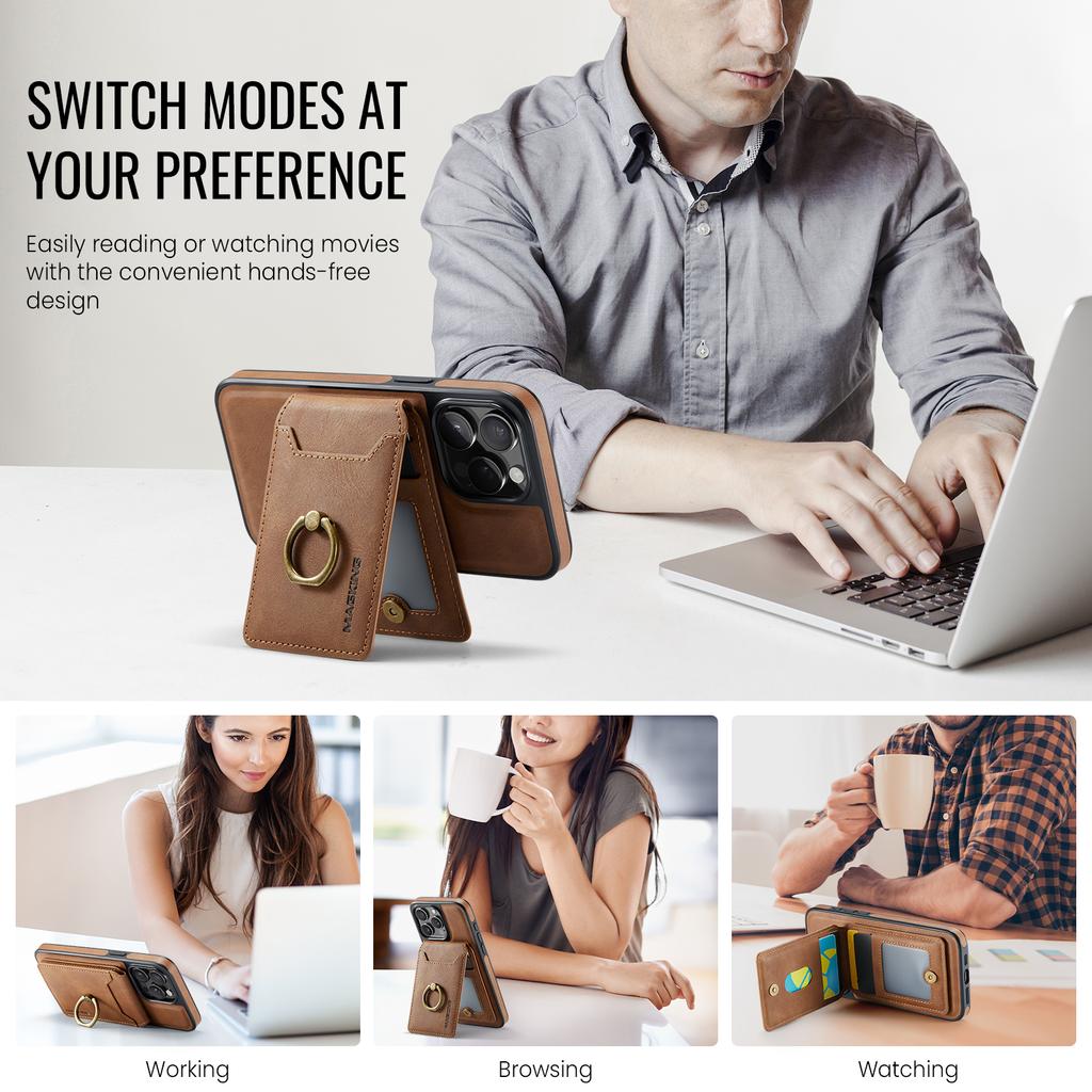 MAGKING K1 Serie Für iPhone 14 Pro Max Magnetische Hülle PC+TPU+PU Handyhülle mit Kartenhalter Ständer