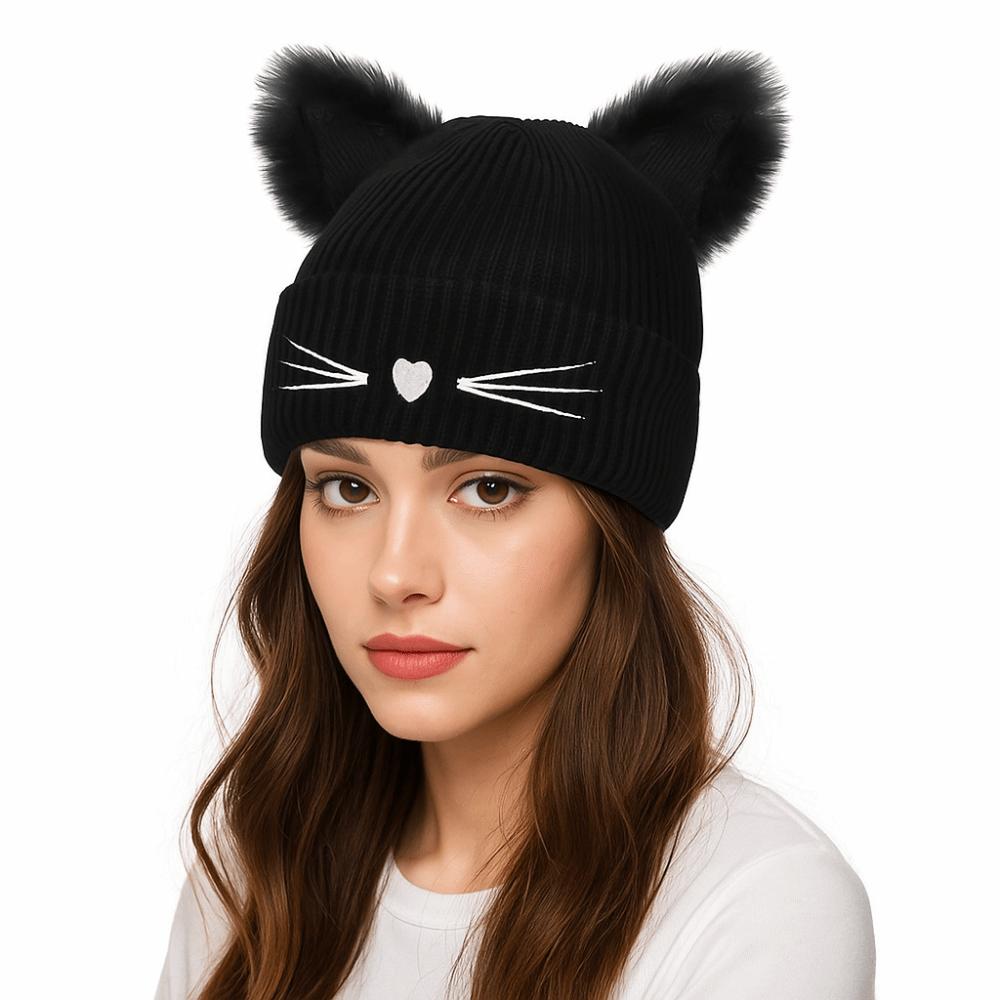 Wool Knitted Pullover Hat Warm Cold Hat Cute Cat Ears Beanies  Winter