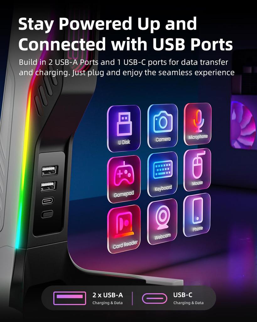 Soporte para Auriculares Gaming RGB IFYOO con 2 Puertos USB y 1 Soporte para Auriculares Gaming para PC Xbox Xbox Series Soporte para Auriculares Escritorio Gamer Negro Blanco Tipo-C