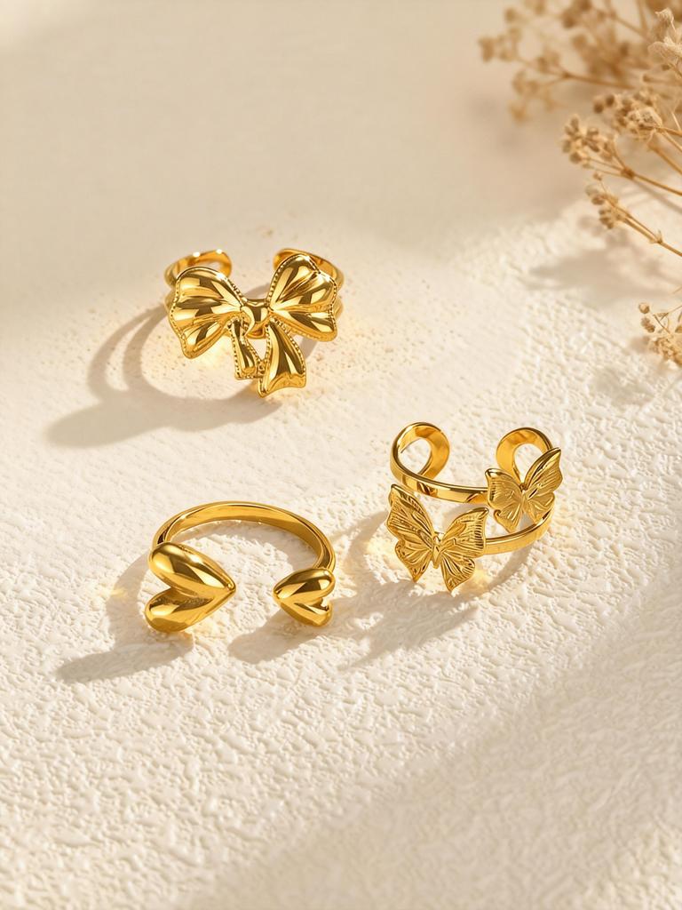 Adjustable Bowknot Ring for Women Two Butterfly Stainless Steel Bow Rings Classic Jewelry Gifts