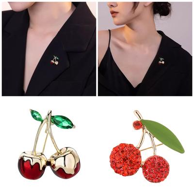 Modna broszka w kształcie wiśni, biżuteria, wyrazista zielona broszka z cyrkonią sześcienną w kształcie wiśni dla kolekcjonerów i miłośników stylu