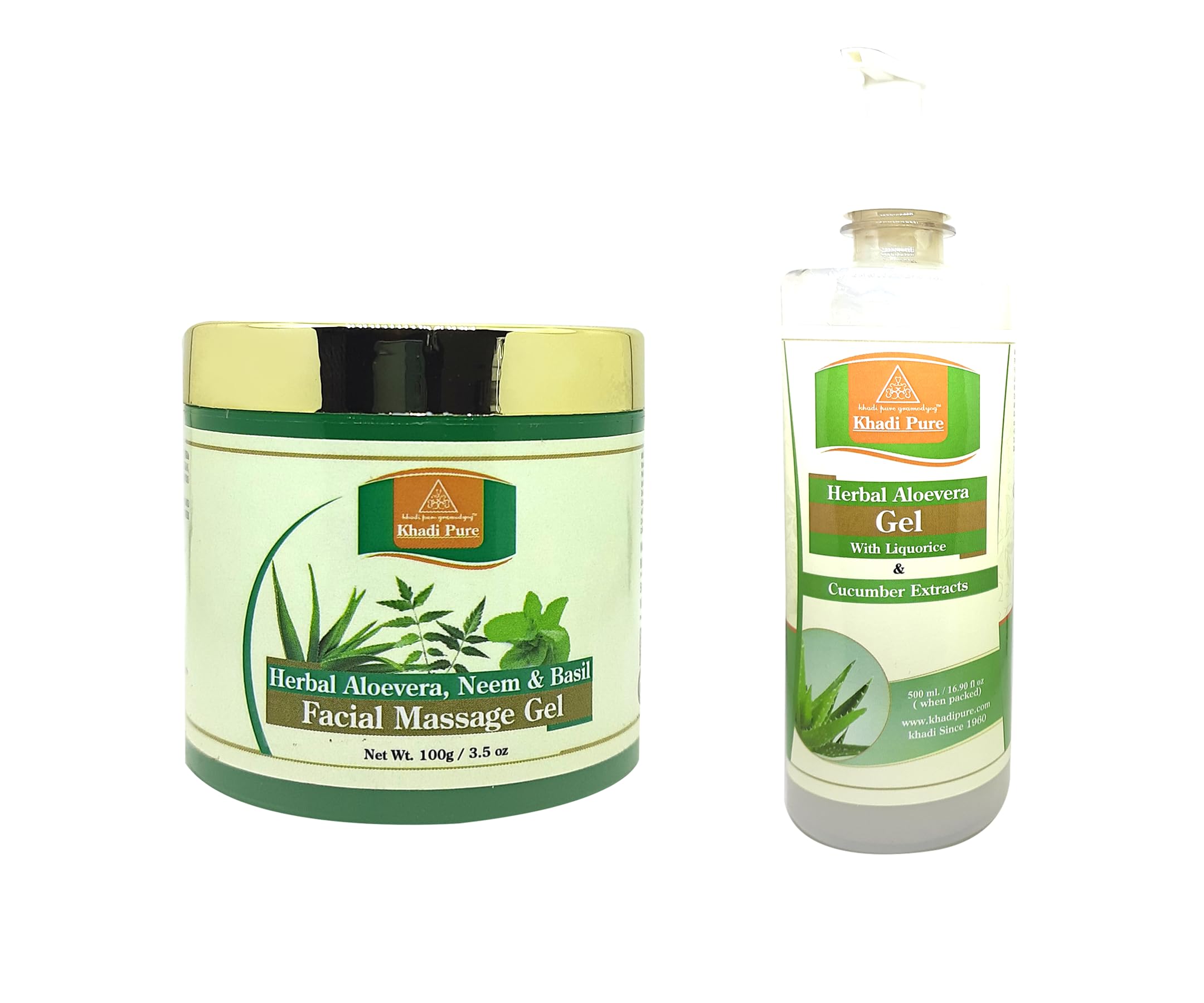 Khadi Pure Herbal Aloevera, Neem & Basil & Aloevera (TRN-500ml) Pack of 2 (600g)