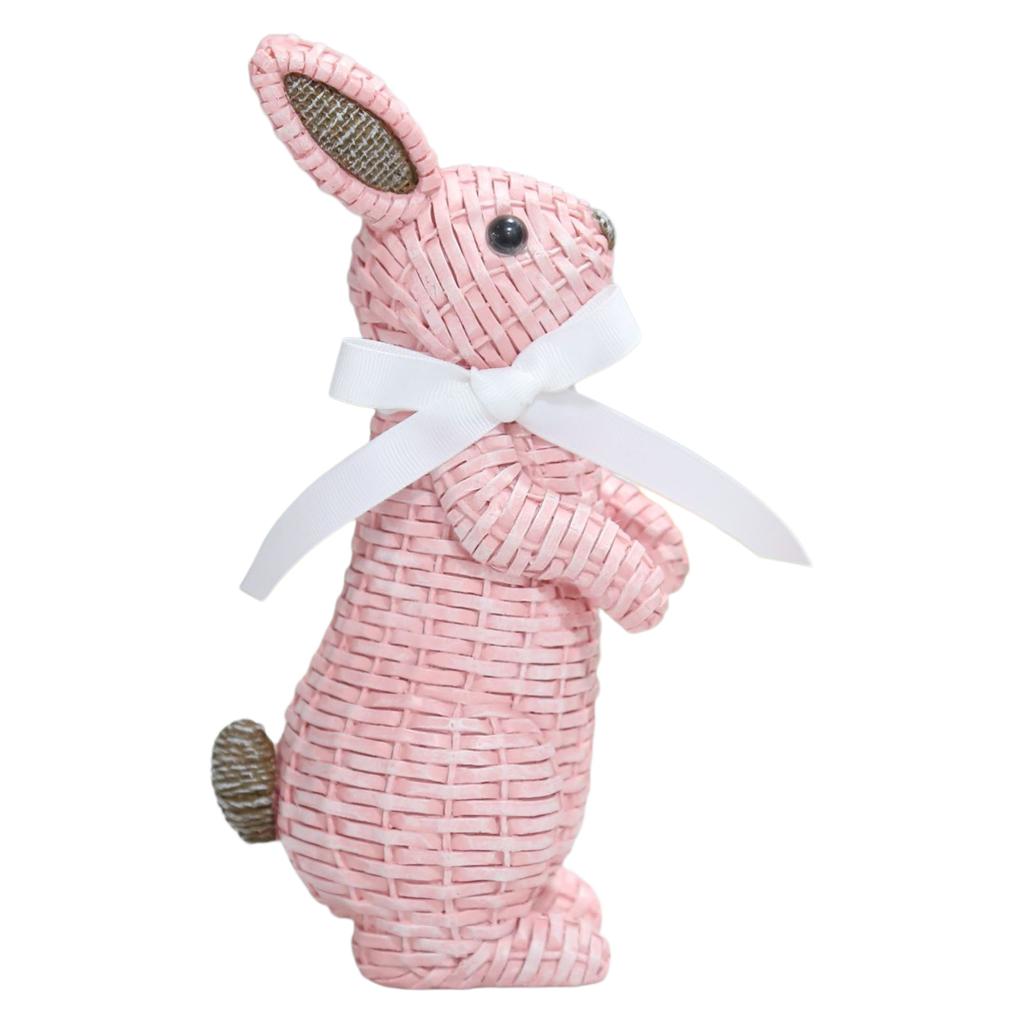 Resin Rattan Easter Bunny Vine Weaving Effect Wicker Bunny Decor Figurine Statue Decorative Ornament for Spring Table Decor