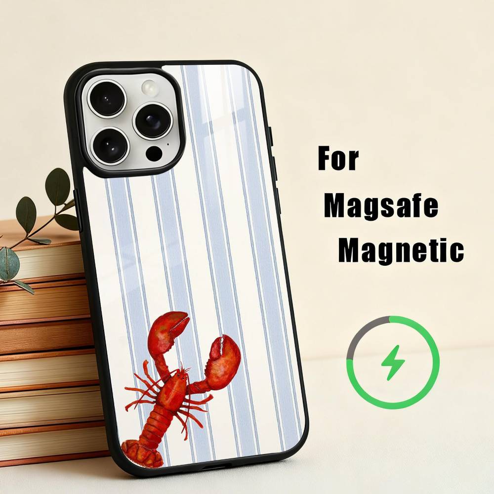 L-Lobster On S-Stripes Ocean  Phone Case For iPhone17,16,15,14,13,12,11 Plus,Pro Max Magnetic For Magsafe Wireless Charging