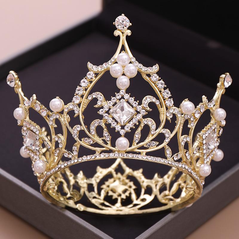 Baroque Princess Bridal Headdress: Square Diamond Crown and Wedding Dress Accessory
