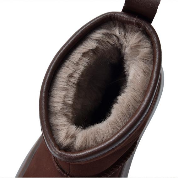 Johnature Genuine Leather Thick Soled Snow Boots Round Toe And Thickened Plush Warm Women's Cotton Boots