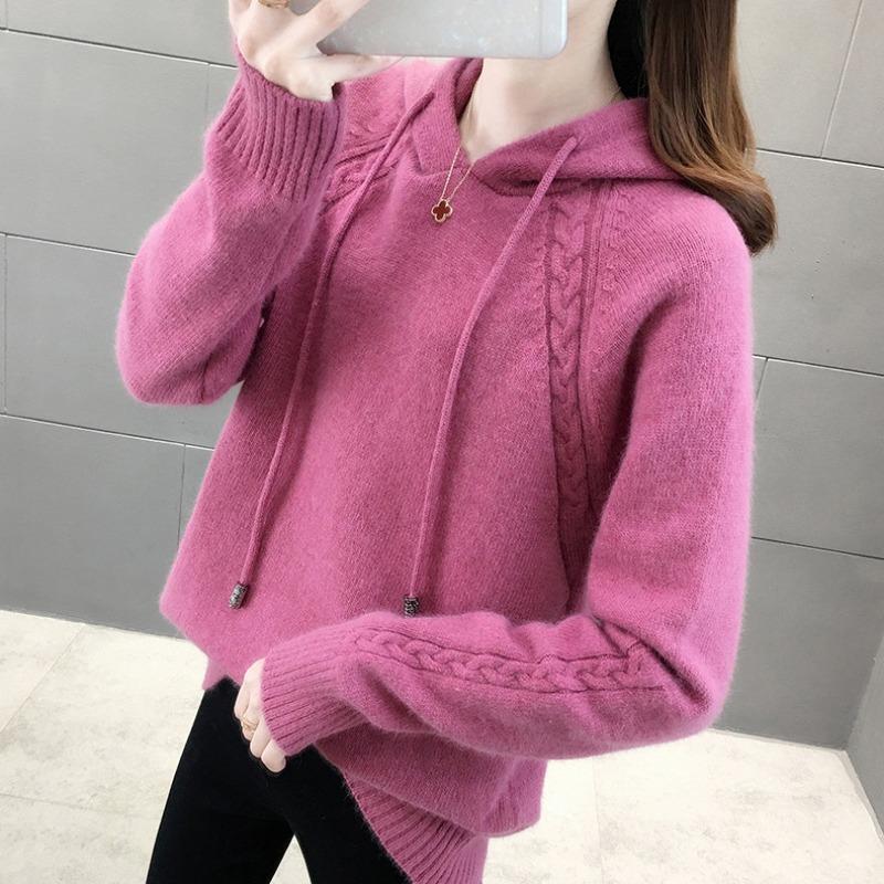 

JKASHDK Женская мода повседневная однотонная принтованная одежда осень-зима с длинным рукавом и капюшоном, свитера и длинные рукава One size розовый