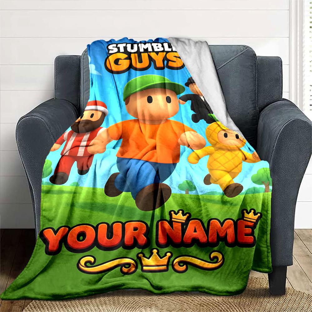 Stumble Guys Customize Your Name Blanket Gift Customizable Blanket Soft & Cozy Great for Couch Bed Seaside Living Room Ideal for All Seasons