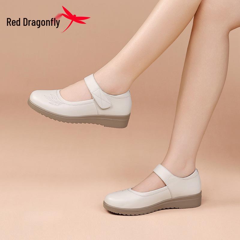 Red Dragonfly Women's Summer Casual Leather Mary Jane Shoes - Genuine Leather Mother's Shoes