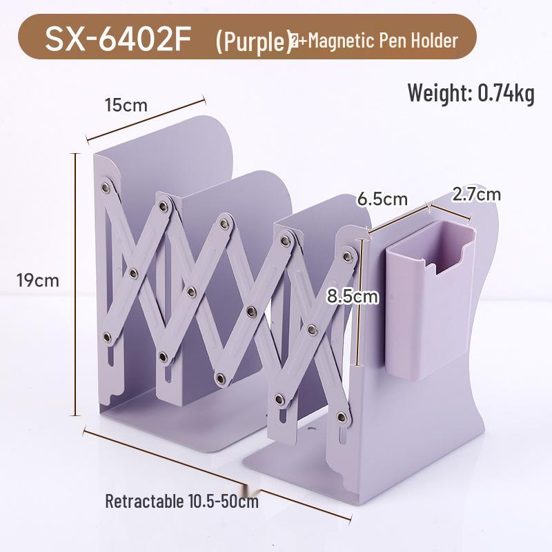 Magnetic Retractable Book Stand with Pen Holder - Desktop Bookcase Divider and Folding Fixer.