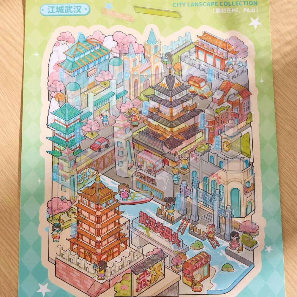 10 Scenes Miniature Scene Sticker Book 3D City Scene DIY Sticker For Adults