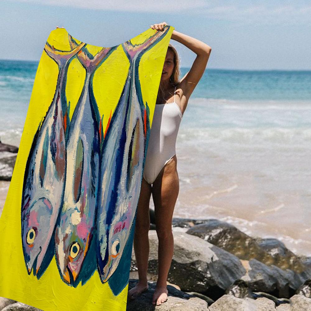 Asciugamani da Spiaggia in Microfibra Colorati Sardina Aragosta Pesce Grande Asciugamano ad Asciugatura Rapida Asciugamani da Spiaggia Sabbia Asciugamano per Piscina per Viaggio Piscina Nuoto Yoga