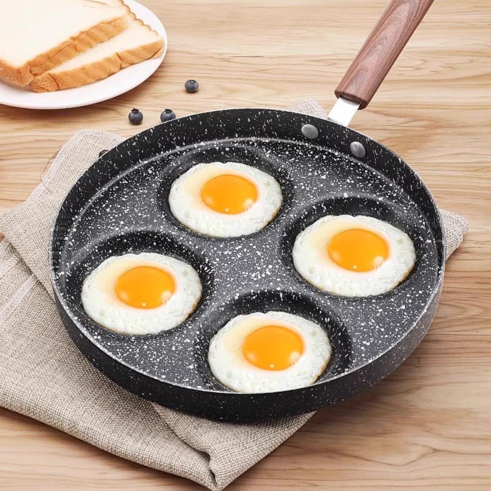 Wood Grain Handle Egg Frying Pan Round Egg Cooker Durable Breakfast Egg Pan Restaurant