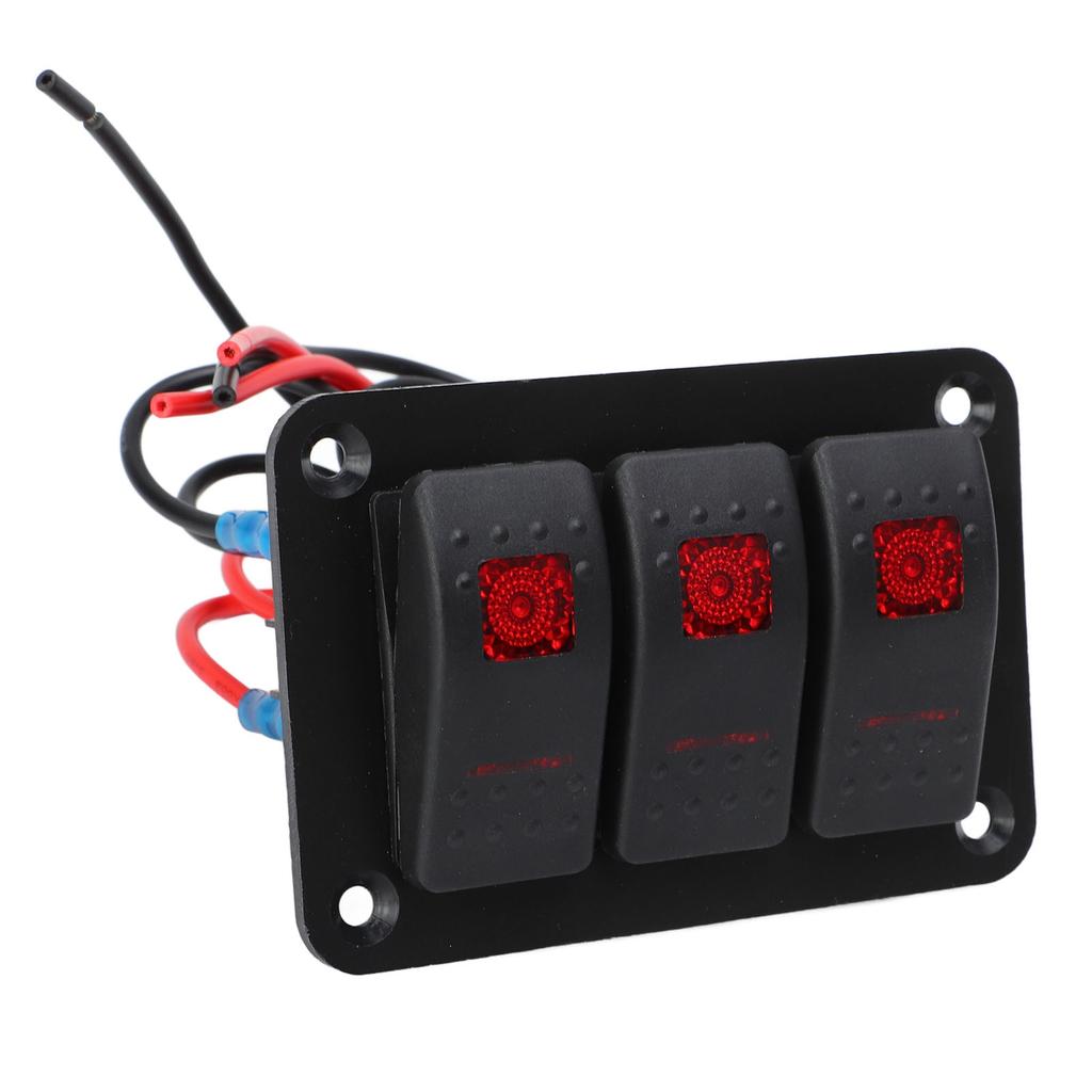 3 Gang Switch Panel Red Color Light Waterproof Corrosion Resisting Switch Board for Car Boat DC12V 24V