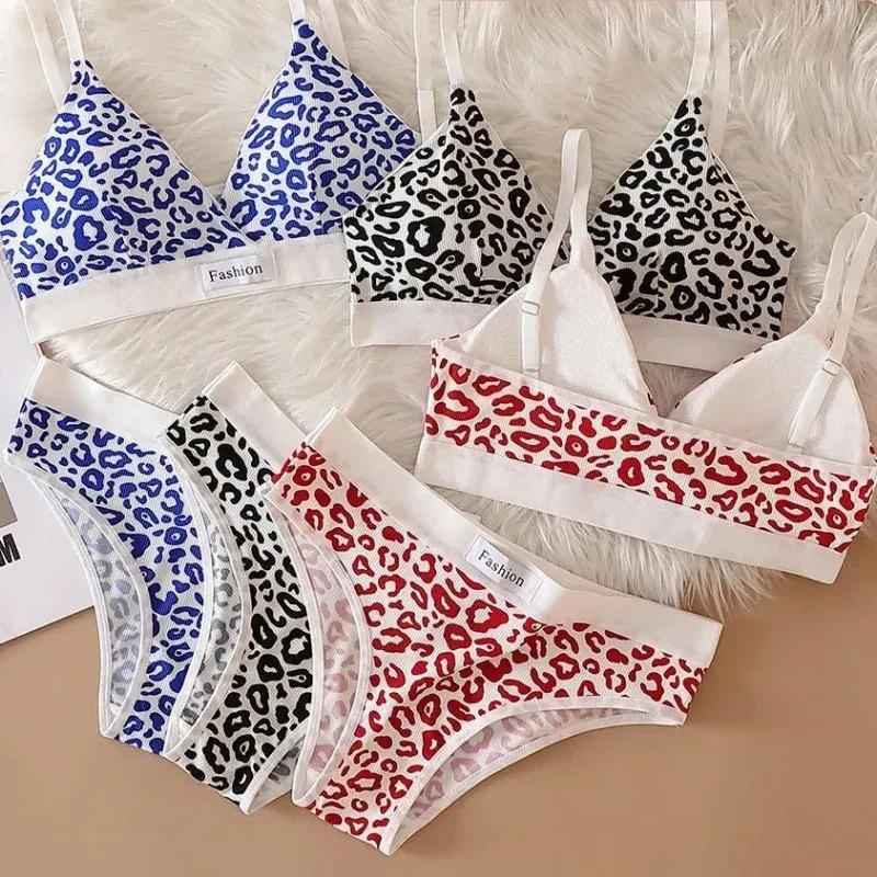 Summer New Women's Leopard Print Traceless and Steel Rim Bra Adjustable Shoulder Strap Back Women's Underwear Set