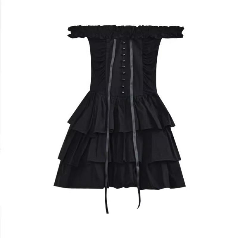 2026 Black Sleeveless A-Line Midi Dress With Cinched Waist Sweet Princess Style Women Small