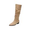Fashion long boots women's thick legs big tube circumference flat bottom stacking boots suede pointed thin high boots