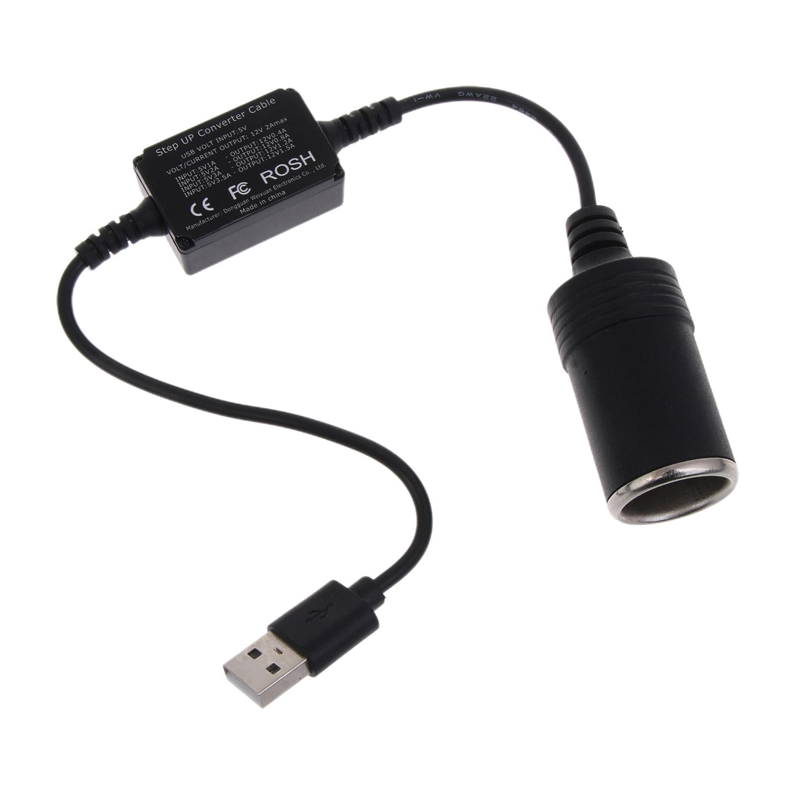 

USB 5V to 12V Cigarette Lighter 18W Driving Recorder Boost Power Adapter Cable 0.36m USB to 12V DC Adapter Power