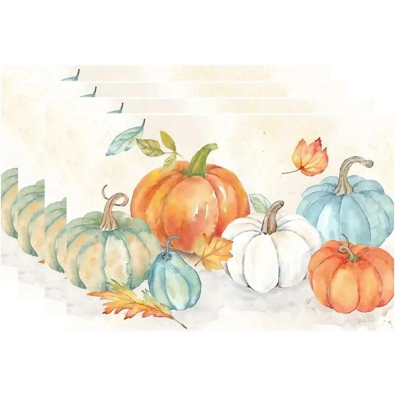 1PC Thanksgiving Pumpkin Buffalo Plaid Placemat Heat Insulation Pad Kitchen Table Mat Fall Dining Table Decor Thanksgiving Decor