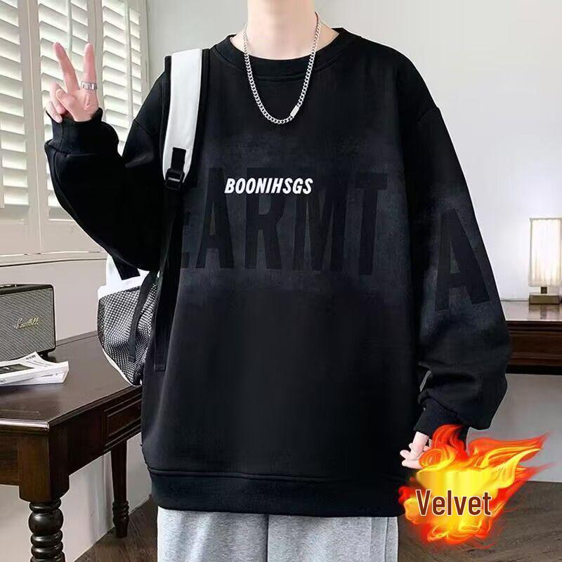 Trendy Men's Letter Print Sweatshirt: Autumn/Spring Round Neck, Long Sleeve, Casual Loose Fit.