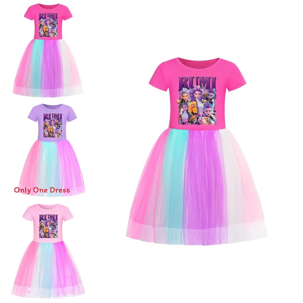 Kpop Cacciatori di Demoni Ragazza Cotone Arcobaleno Pizzo Vestito Per Ragazze Età Da 3 A 8