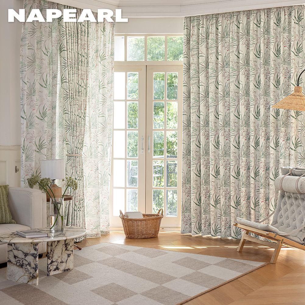 1 Stück NAPEARL Helle Verdunkelungsvorhänge Sanft Grüne Pflanzen- und Blumendruck-Vorhänge für Schlafzimmer Wohnzimmer Balkonfenster für Heimdekoration