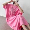 New Arrivals Open Run Women Ribbon Cubic Big Size Pink Long Dress