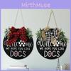 Beautifully Crafted Wooden Dog Door Hanger Featuring Cozy Leafy Wreath And Checkered Design