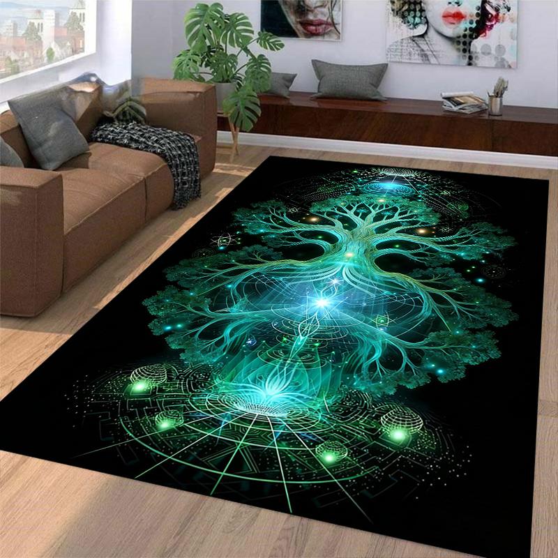 "Glowing Green Tree of Life Mystic Design Abstract Black Carpet" Suitable for use as an anti-slip for living room bedroom sofas
