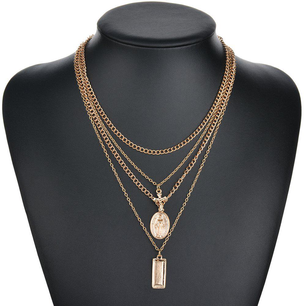 Vintage Personality Exaggerated Madonna Cross Alloy Multilayer Pendant Necklace