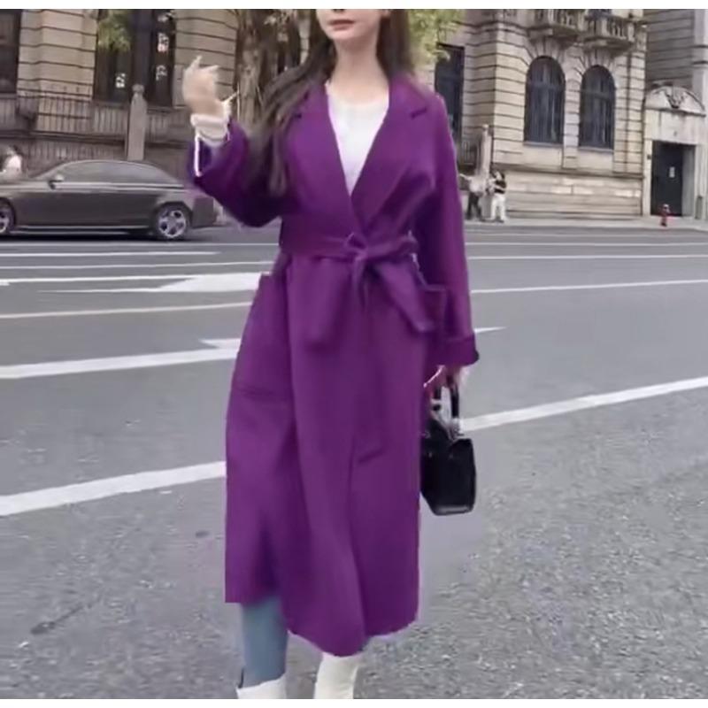 High Water Ripple Double-sided Wool Coat Women Long Bathrobe Style Autumn Winter Coat