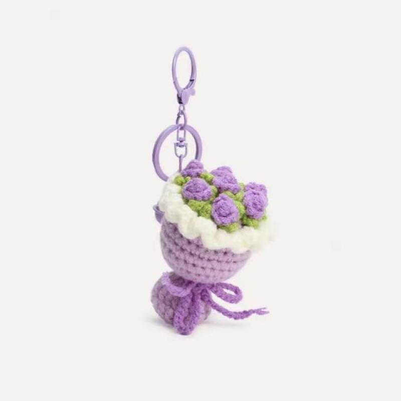 

Cute Crochet Bouquet Keychain Mini Hand-Knitted Flower Keychain Ring Car Bag Hanging Pendant Ornament Lover Valentine S Day Gift