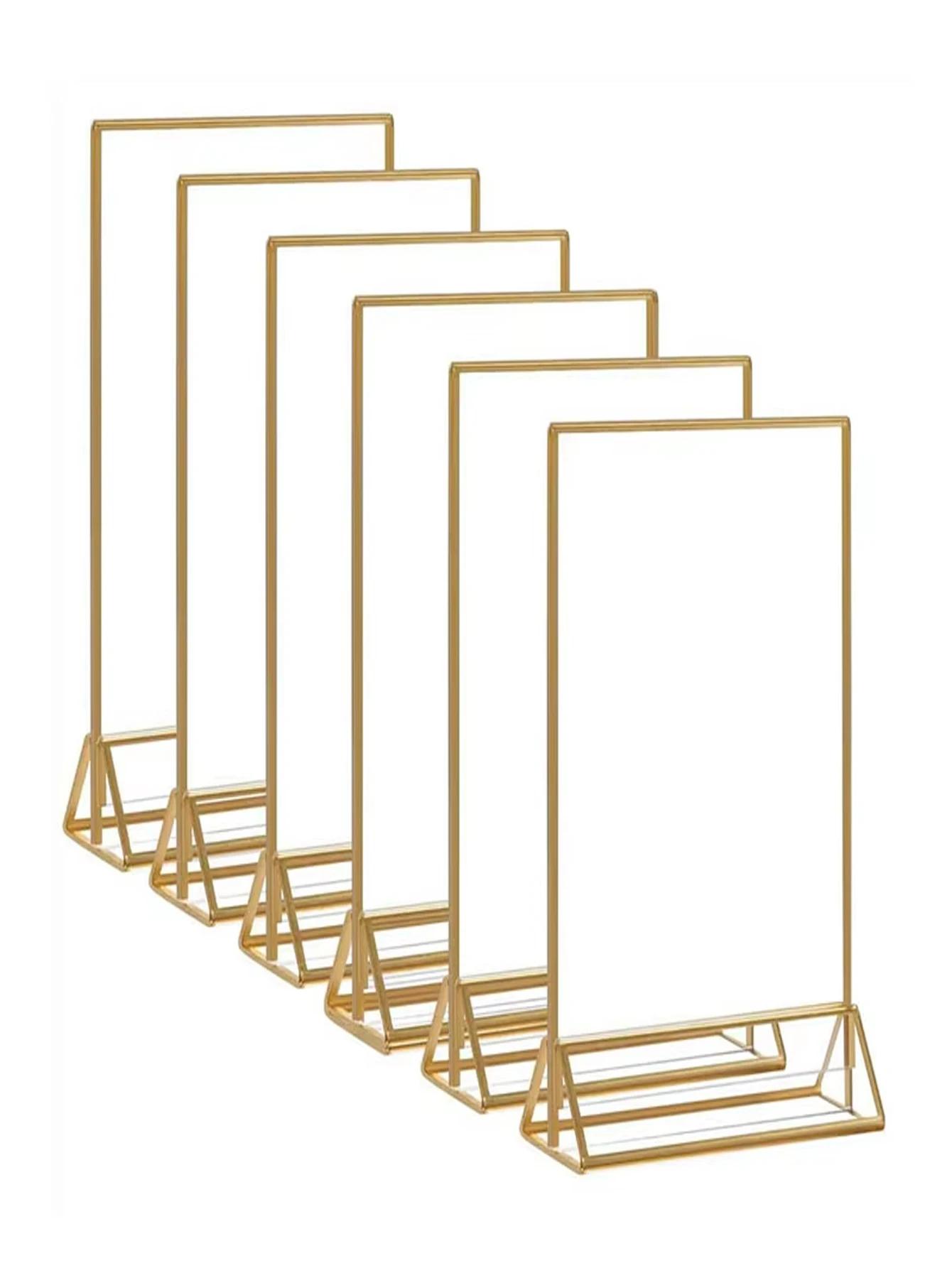 

2/6pc Transparent Acrylic Wedding Table Number Holders,Double-Sided Golden Photo Frame Sign Stands for Menu Cards Place Settings 2pcs