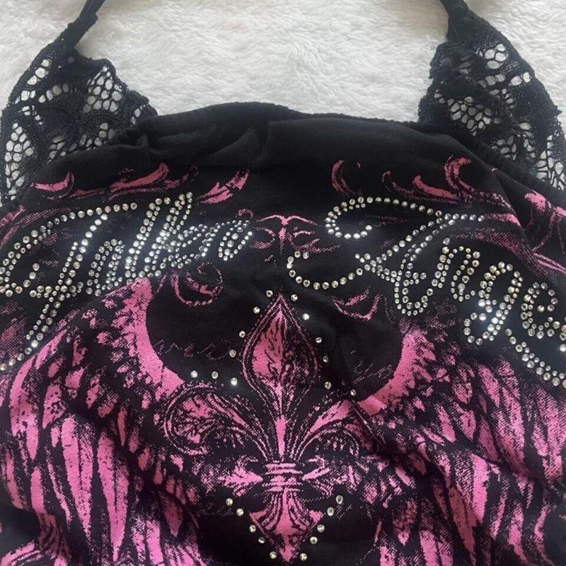 Japanese Retro Y2K Shibuya Hot Girl Punk Rock Subculture Black Faux Two-Piece Lace Halter Top