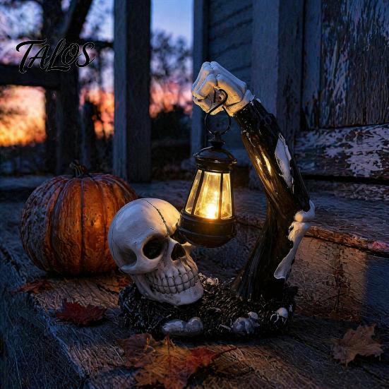 Lighted Zombie Lantern Statues Halloween Creepy Zombie/Skeleton Statue, Resin Horror Figurine Decor, Light Up Ornaments Holding Ornament for