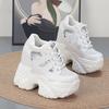 Fashion 13CM Air Mesh Synthetic Microfiber Leather Bling Vulcanize Hollow Summer Chunky Sneakers Platform Wedge Flats Women Shoes