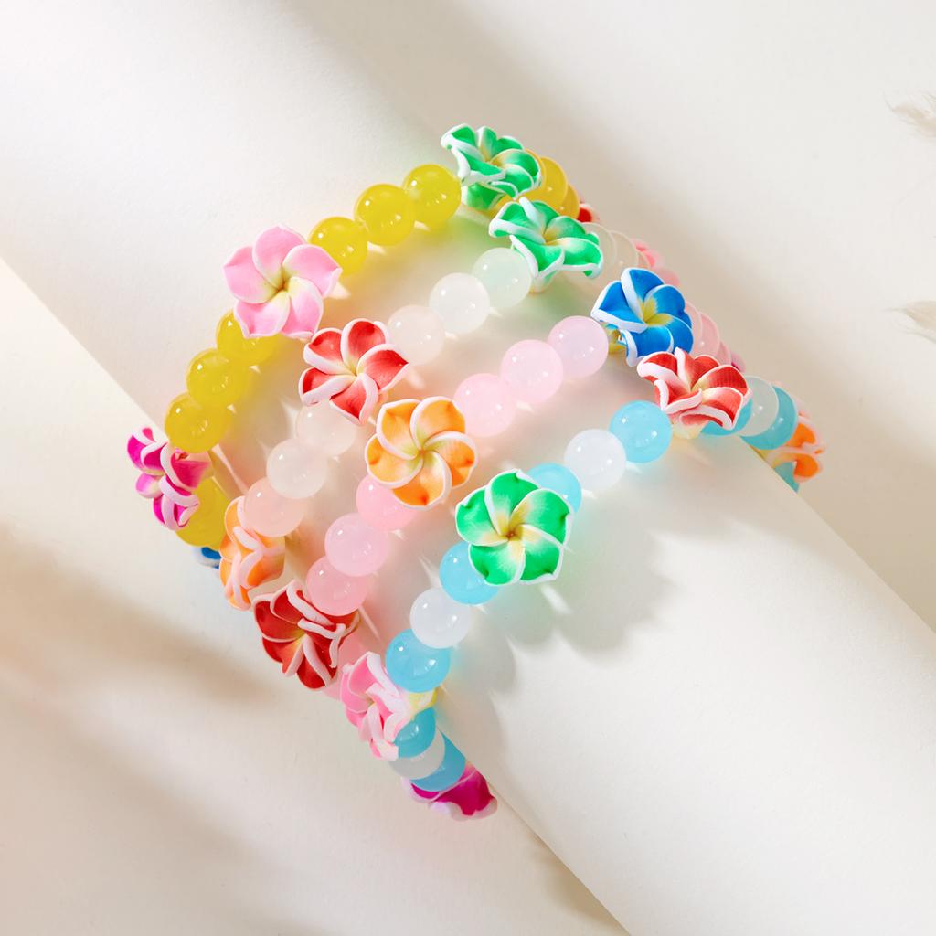 Bohemian Polymer Clay Flower Glass Beads Bracelet for Women Dopamine Plumeria Frangipani  Chain Summer Beach Party Jewelry Gift