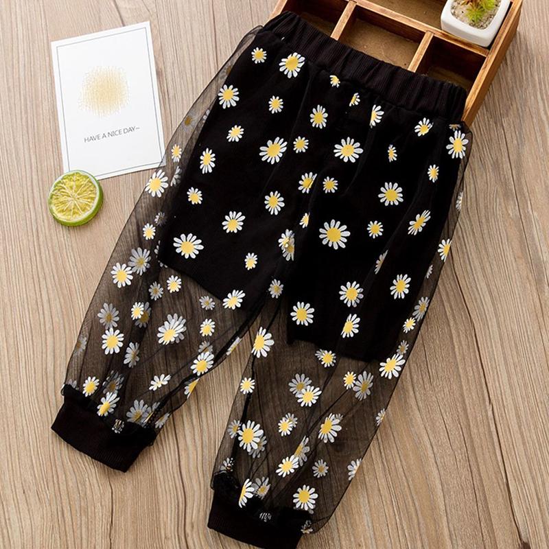 

Детские брюки, летние тонкие брюки с защитой от комаров, леггинсы, повседневные брюки, сетчатые корейские свободные брюки с ромашками 100 чёрный