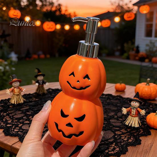 Spooky Bathroom Decor Halloween Pumpkin Soap Dispenser, Refillable Lotion Liquid Hand Bottle, Festive Countertop Storage Durable Vinyl Press